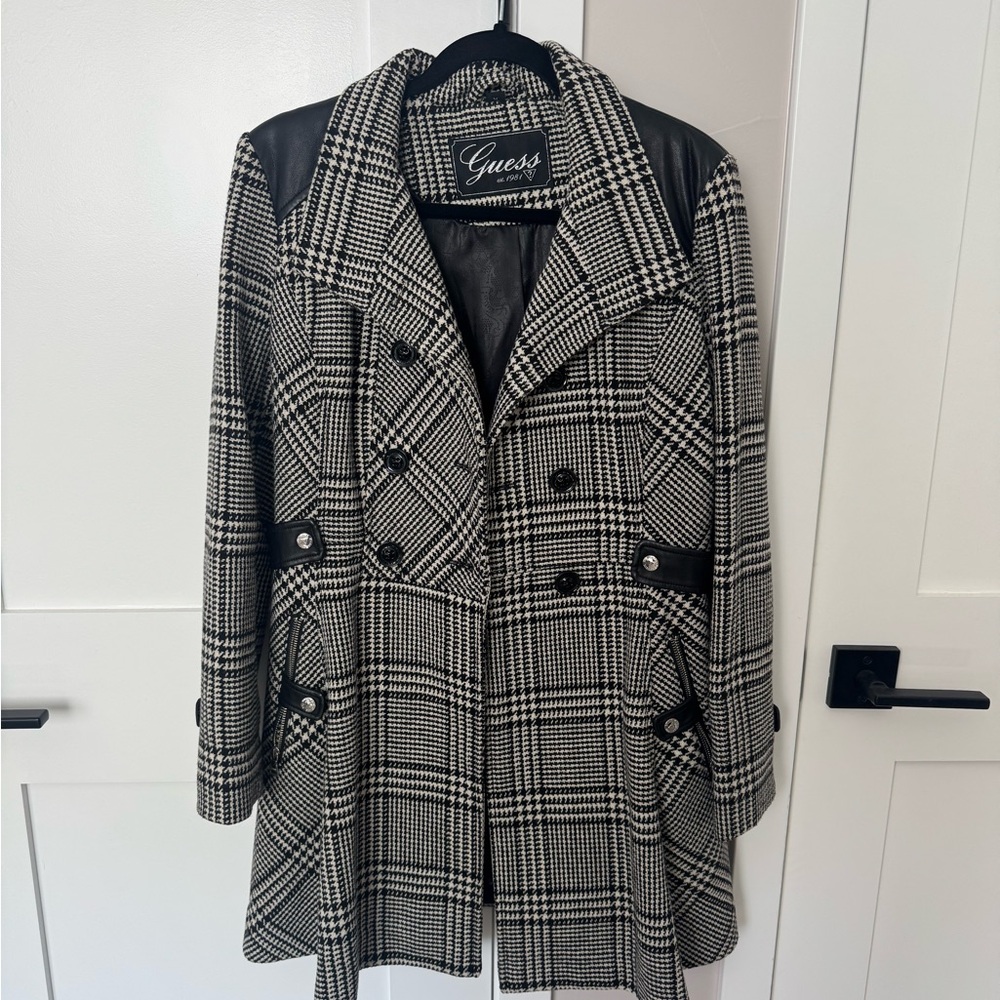 Guess Women's Plaid Trench Coat with Black Accents